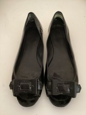Gucci Vintage Patent Leather Buckle-Accented Peep Toe Flats Size 39